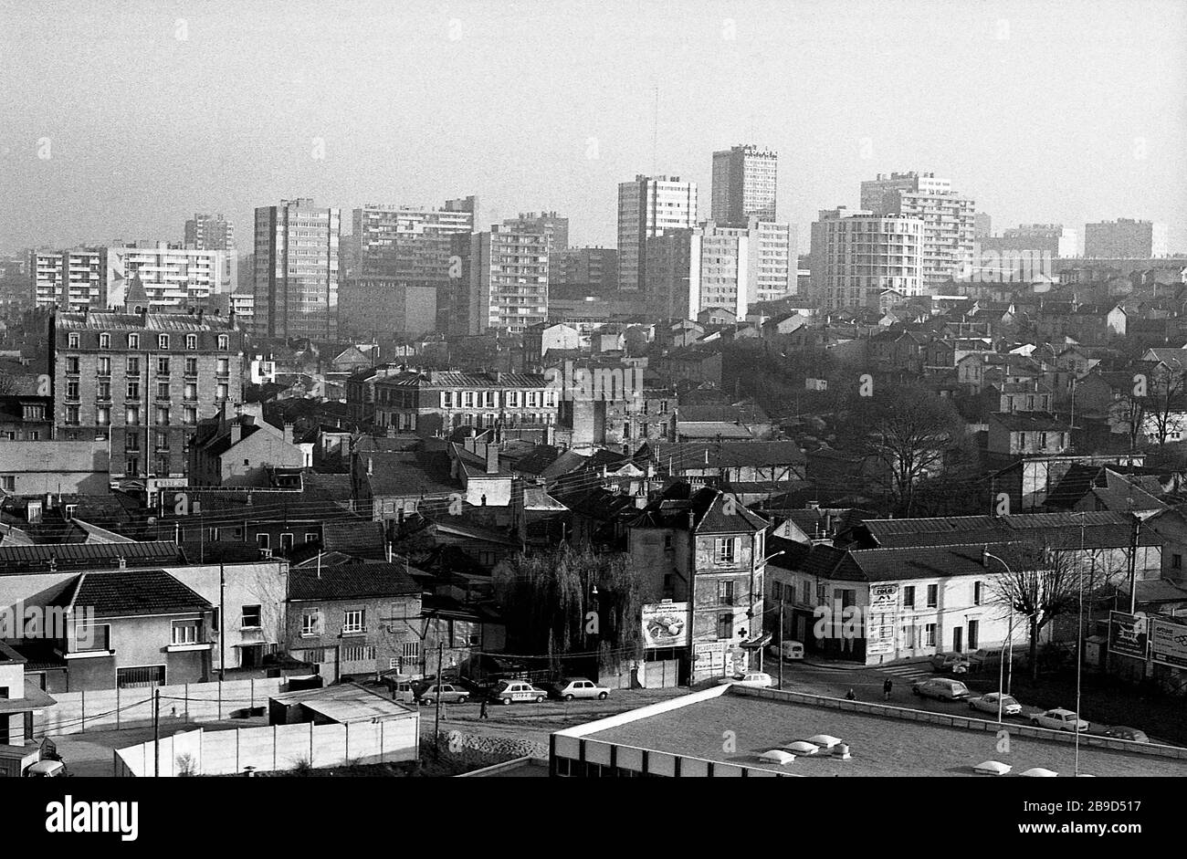 A cityscape of the Parisian suburb of Charenton le Pont in 1975, with