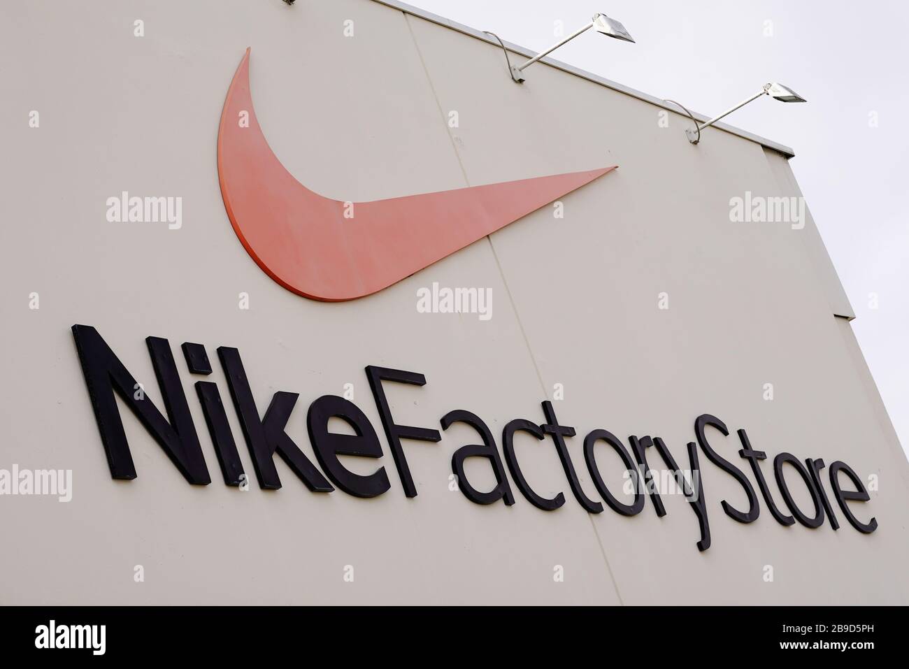 Bordeaux , Aquitaine / France - 09 24 2019 : Detail of the Nike factory store American shop multinational corporation manufactures sells footwear appa Stock Photo