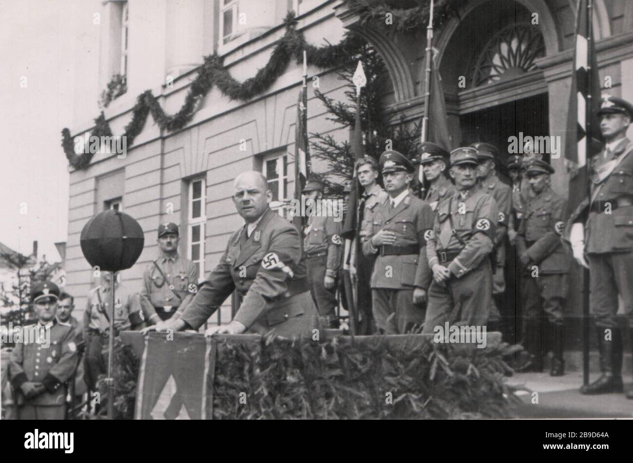Fritz Sauckel, Gauleiter of Thuringia, during a speech in Zeulenroda Sauckel was sentenced to death by hanging for his crimes during the Nuremberg trials. [automated translation] Stock Photo