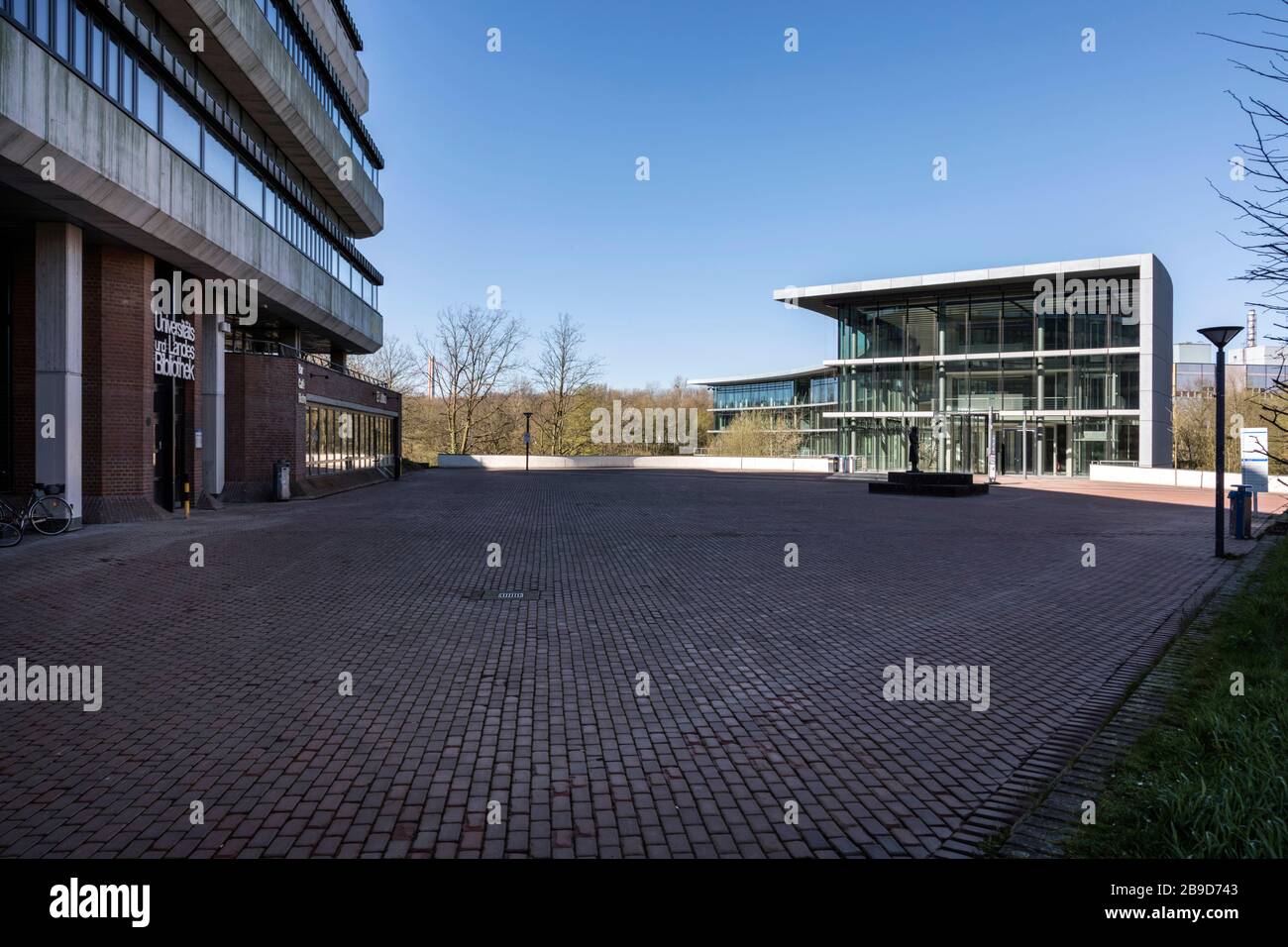 Unusually empty campus of Heinrich-Heine University Dusseldorf due to the measures against coronavirus Stock Photo
