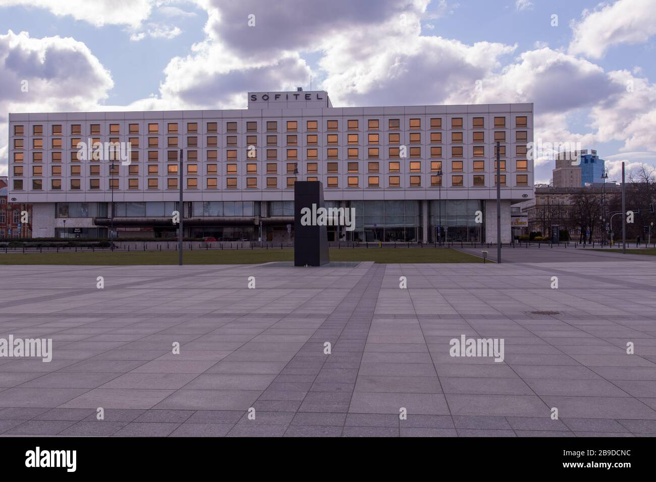 Empty deserted Piłsudski Square and Sofitel Warszawa Victoria hotel in the  city Centre of Warsaw, Poland during coronavirus pandemic Stock Photo -  Alamy