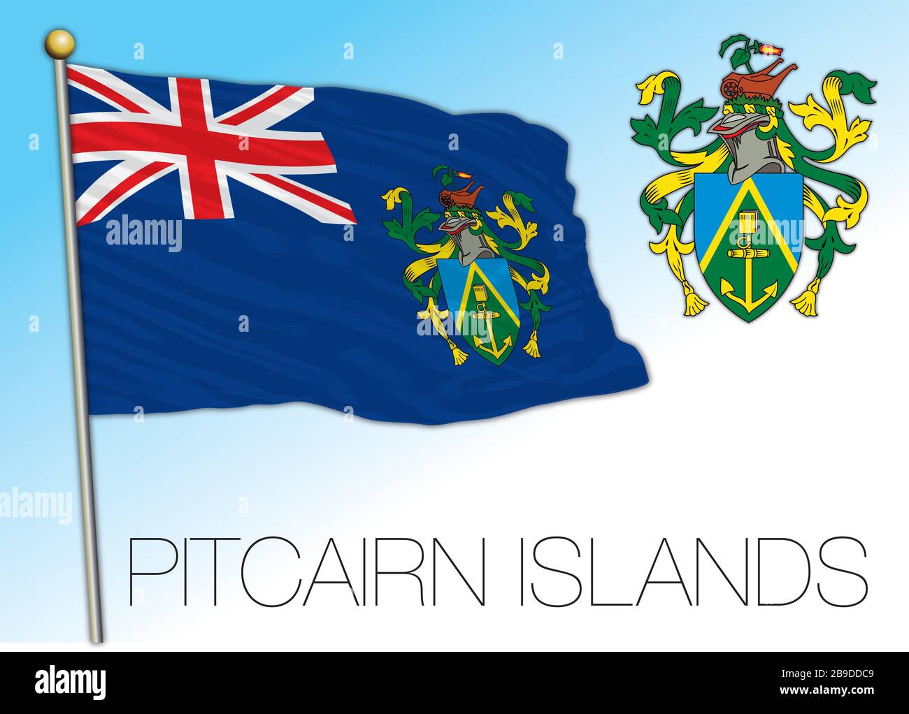Pitcairn Islands official national flag and coat of arms, UK, vector illustration Stock Vector