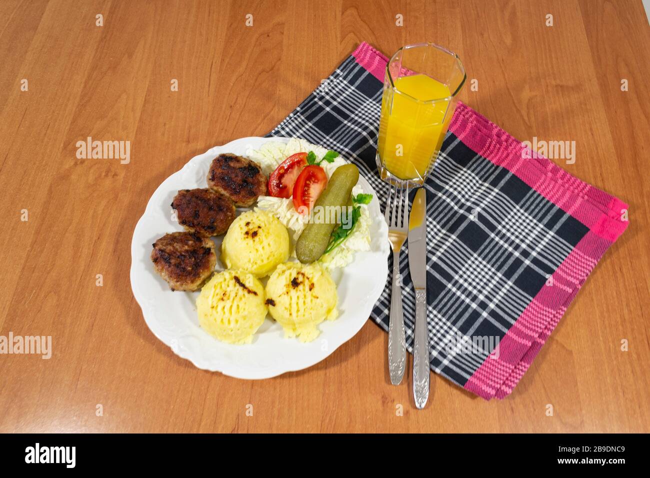Mince cutlets as a main course for dinner. Stock Photo