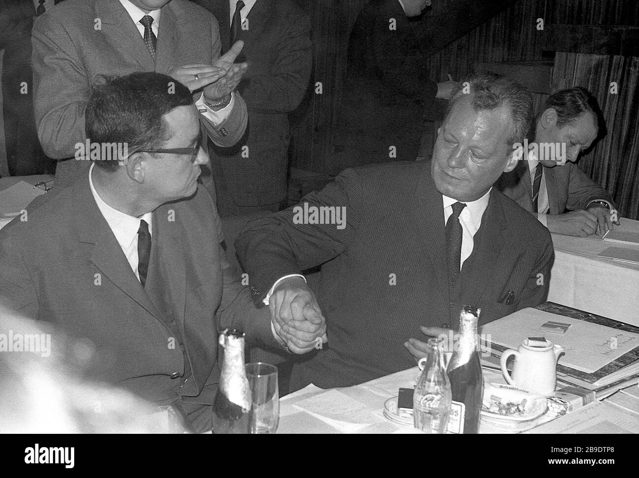 Willy Brandt congratulates Klaus Schütz on his nomination for Governing  Mayor. SPD state party conference in Berlin, 1967. [automated translation]  Stock Photo - Alamy