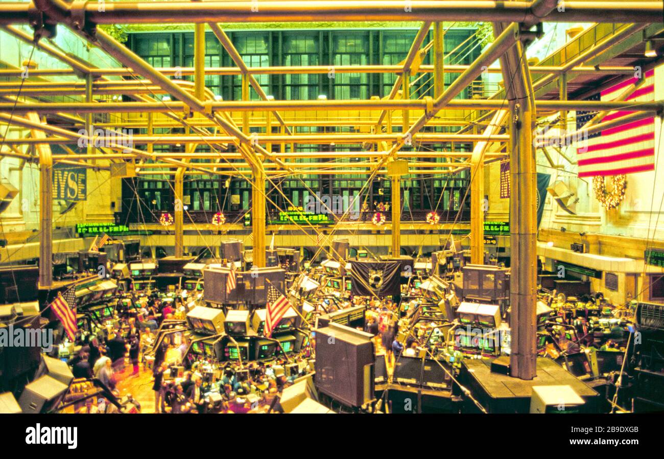 View of the trading floor of the stock exchange on Wall Street in the