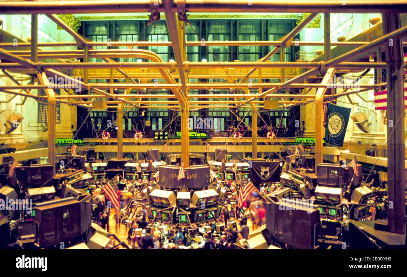 View of the trading floor of the stock exchange on Wall Street in the