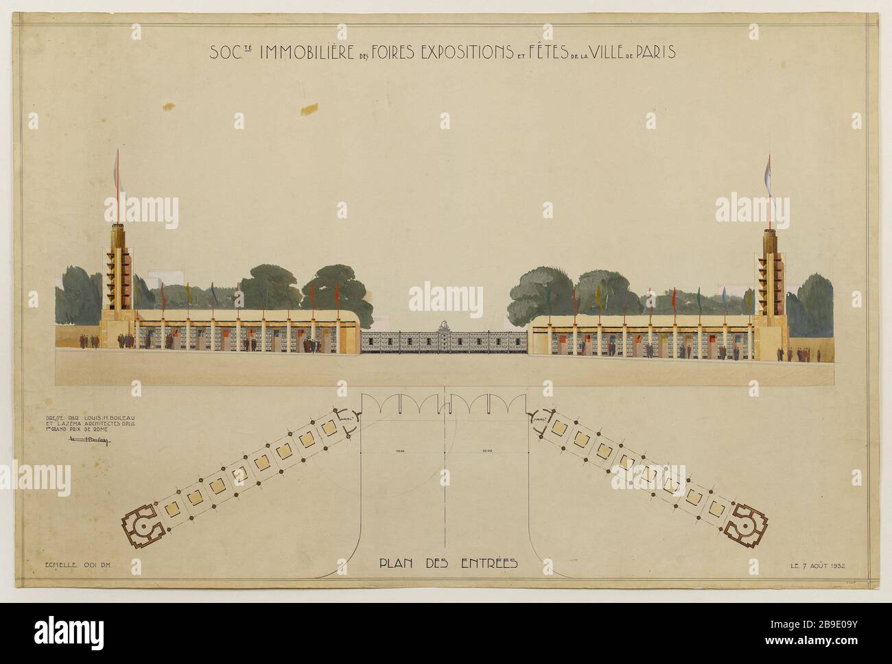 Plan and elevation of the entrance to the Fair Exhibition Porte de  Versailles Louis-Hippolyte Boileau (1878-1948). Plan et élévation de  l'entrée de la Foire exposition de la porte de Versailles. Société  immobilière