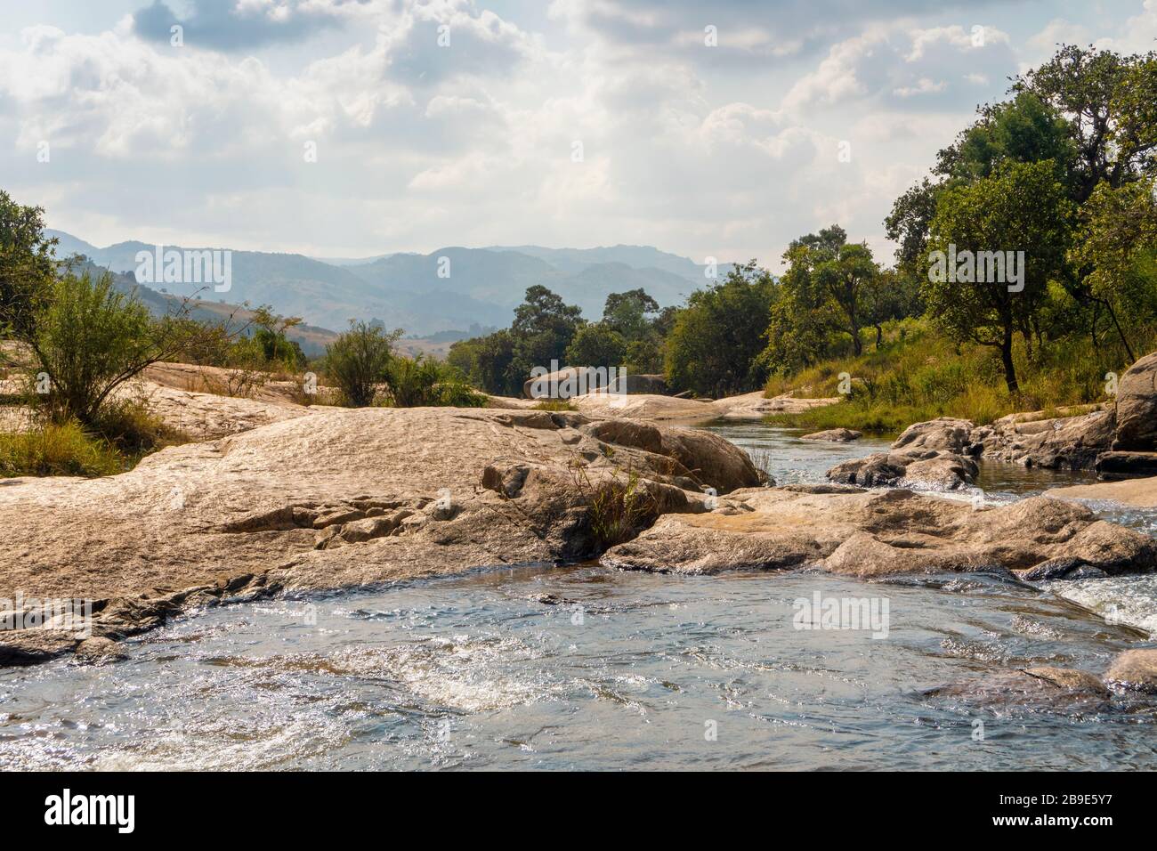 Beautiful landscape with rocky stream in Eswatini, Africa Stock Photo
