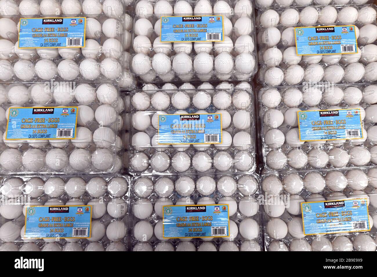 Kirkland cagefree eggs at Costco Wholesale amid the coronavirus COVID19 global pandemic