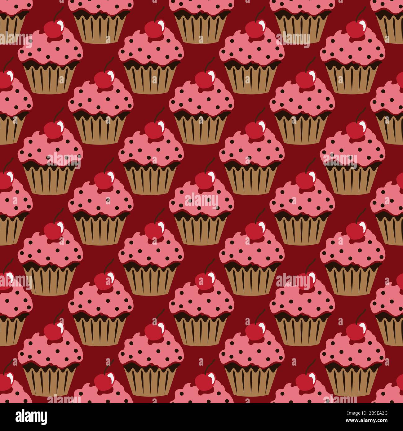 Cupcake vector pattern red background Stock Vector
