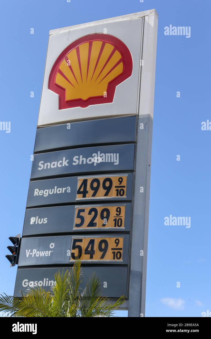 General view of gas prices at Shell Gas Station located at 6101 W