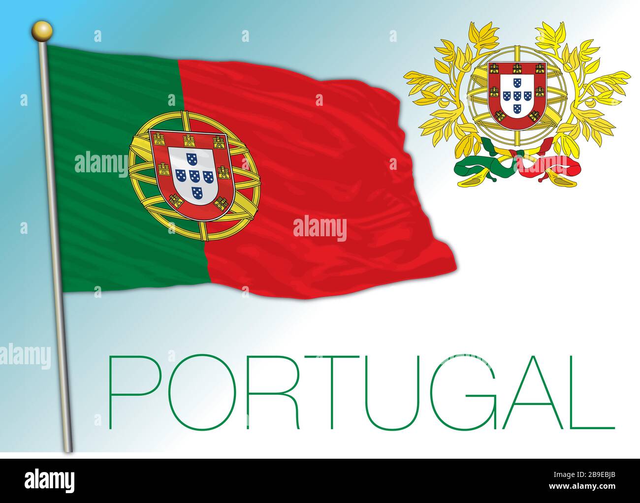 Portugal official national flag and coat of arms, European Union, vector illustration Stock Vector