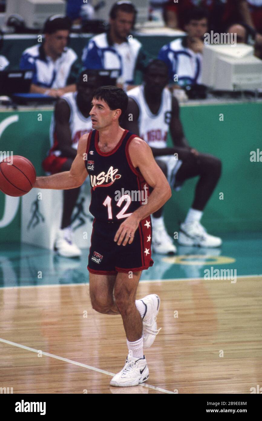 firo: Jul 22, 1996 Sports, Basketball, Men, Men's Olympics, Summer Olympics Olympics, Atlanta, 96, 1996, Old Pictures, USA wins gold medal USA - Angola 87:54 John Stockton, full figure, 50 Greatest Players in the NBA History | usage worldwide Stock Photo