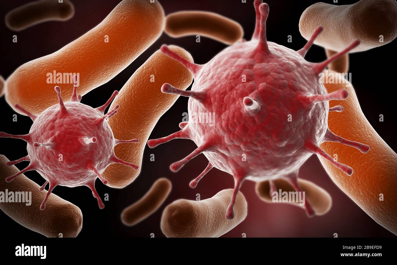 Conceptual image of virus and bacteria. Stock Photo