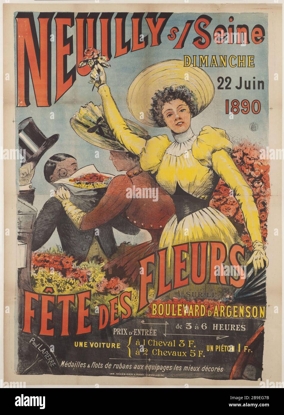 NEUILLY-SUR-SEINE FESTIVAL OF FLOWERS Paul Lapierre. 'Neuilly, Fête des fleurs'. Lithographie. 1890. Paris, musée Carnavalet. Stock Photo