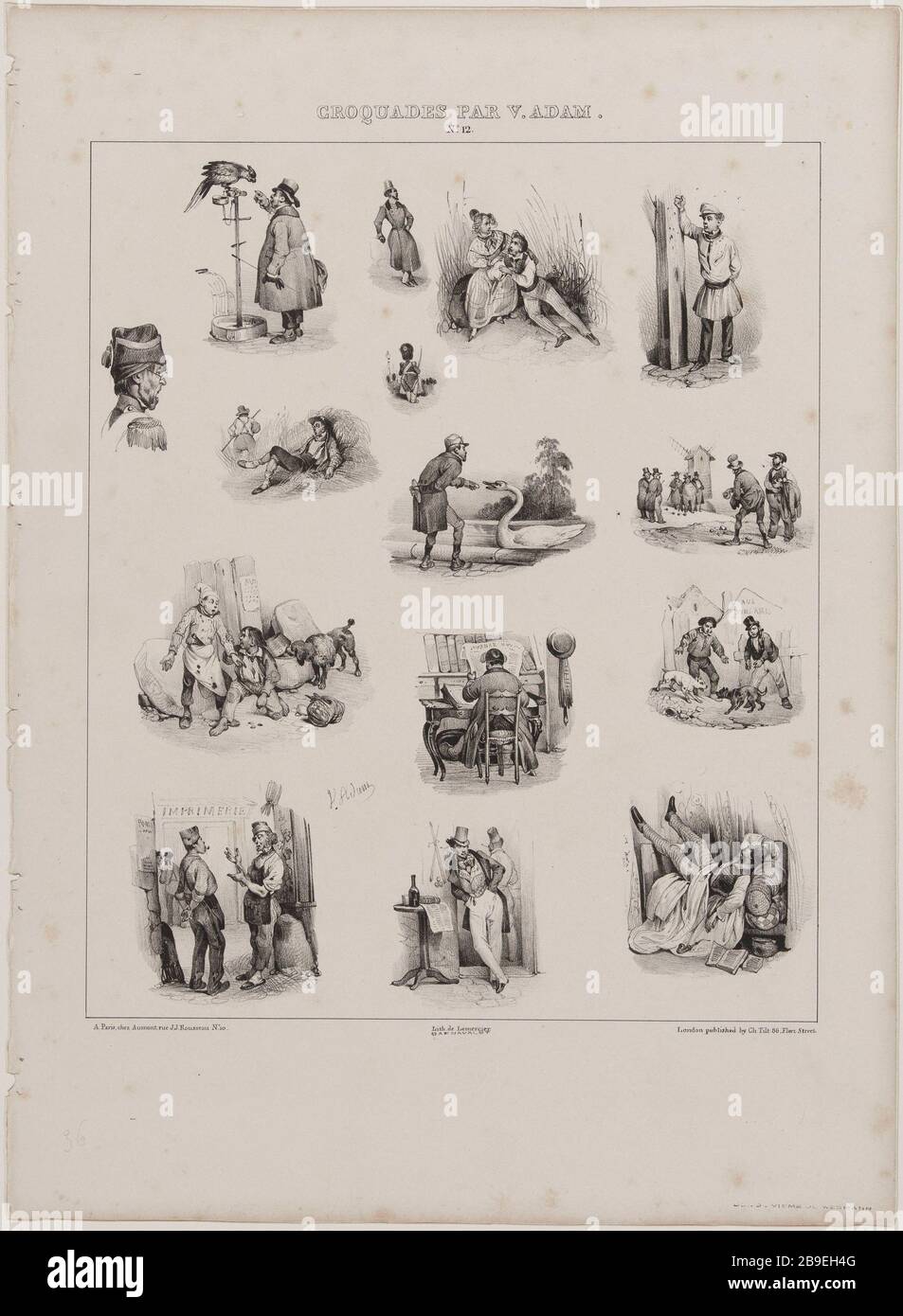 Croquades by V.Adam, No. 12 Jean-Victor Vincent Adam (1801-1866), peintre et lithographe français. Croquades, nº12. Lithographie, XIXème siècle. Paris, musée Carnavalet. Stock Photo