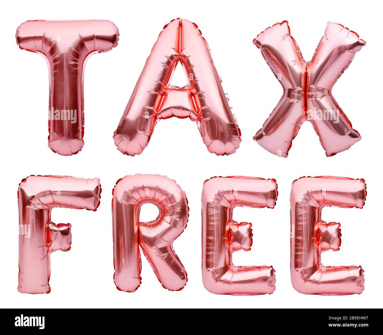 Pink golden words TAX FREE made of inflatable balloons on white