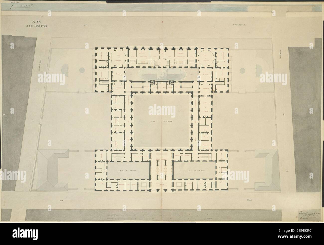 Second Floor Plan Jacques Charles Bonnard. 'Projet de Ministère des Affaires Etrangères ; plan du deuxième étage - 1810'. Paris, musée Carnavalet. Stock Photo