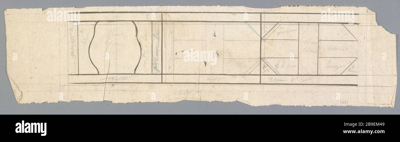 STAINED GLASS DESIGN: EDGE GEOMETRIC PATTERNS Prosper Lafaye (1806-1883). 'Dessin de vitrail : bordure à motifs géométriques, entre 1845 et 1875'. Paris, musée Carnavalet. Stock Photo