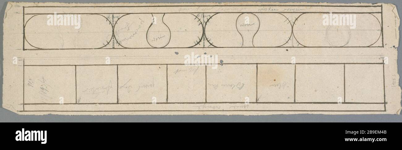 STAINED GLASS DESIGN: EDGE GEOMETRIC PATTERNS Prosper Lafaye (1806-1883). 'Dessin de vitrail : bordure à motifs géométriques, entre 1845 et 1875'. Paris, musée carnavalet. Stock Photo