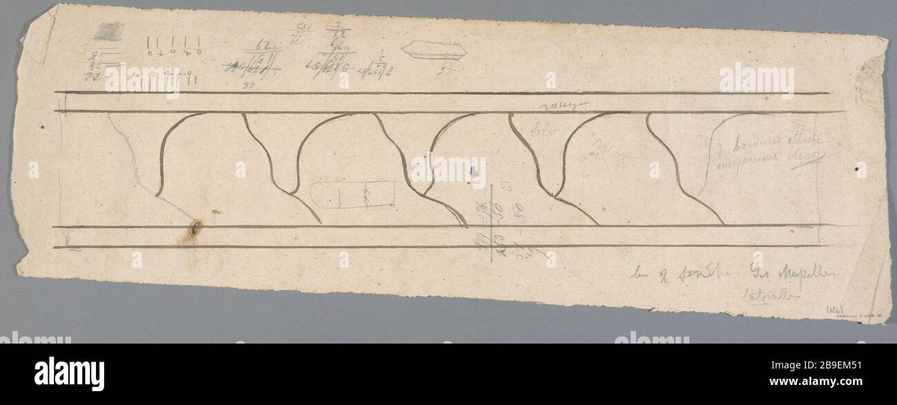 STAINED GLASS DESIGN: EDGE GEOMETRIC PATTERNS Prosper Lafaye (1806-1883). 'Dessin de vitrail : bordure à motifs géométriques, entre 1845 et 1875'. Paris, musée Carnavalet. Stock Photo
