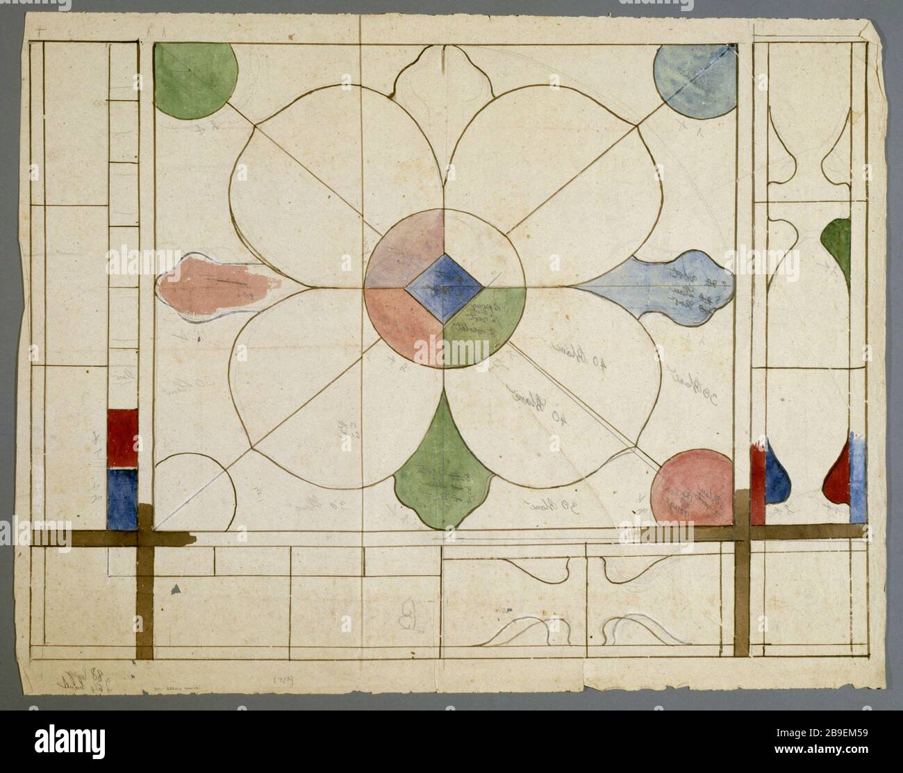 STAINED GLASS DESIGN Prosper Lafaye (1806-1883). 'Dessin de vitrail : panneau à motifs géométriques, entre 1845 et 1875'. Paris, musée Carnavalet. Stock Photo