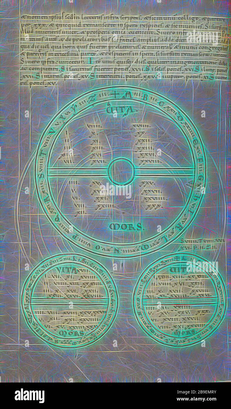 Medical-Astrological Chart, England, early 12th century, additions early 13th - 16th century, Pen and black, green, and red inks on parchment bound between pasteboard covered with brown calf, Leaf: 24.1 x 15.6 cm (9 1,2 x 6 1,8 in, Reimagined by Gibon, design of warm cheerful glowing of brightness and light rays radiance. Classic art reinvented with a modern twist. Photography inspired by futurism, embracing dynamic energy of modern technology, movement, speed and revolutionize culture. Stock Photo