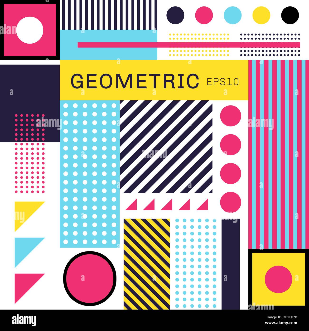 Abstract trendy colorful geometric flat pattern element on white background. Vector illustration Stock Vector
