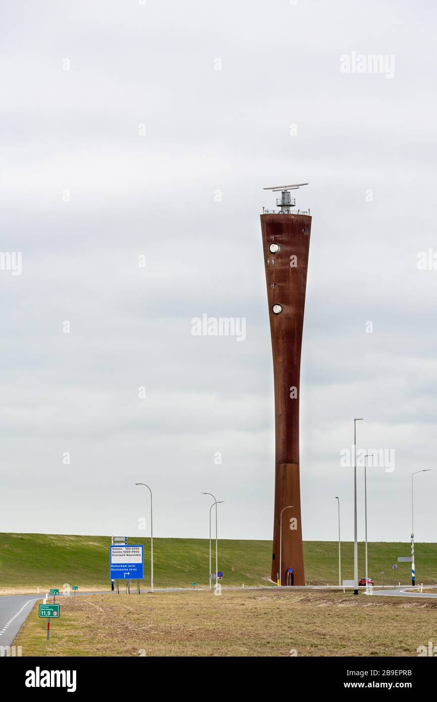 ROTTERDAM, MAASVLAKTE, THE NETHERLANDS - MARCH 15, 2020: The radar tower next to the Prinses Maximaweg at Maasvlakte 2 in Rotterdam, The Netherlands. Stock Photo