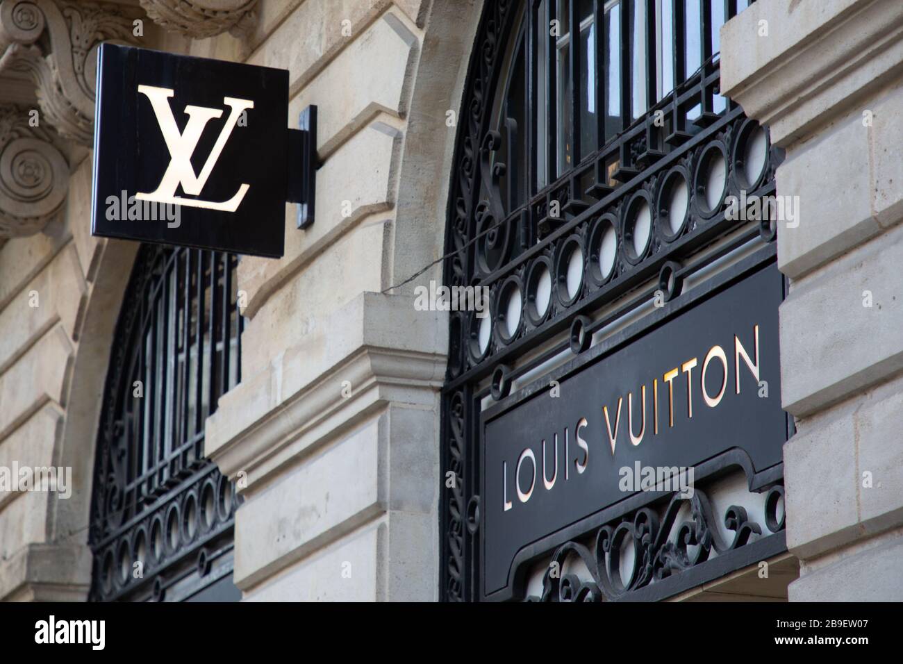 Bordeaux , Aquitaine / France - 11 25 2019 : Louis Vuitton logo store sign Luxury brand shop handbags luggage Stock Photo