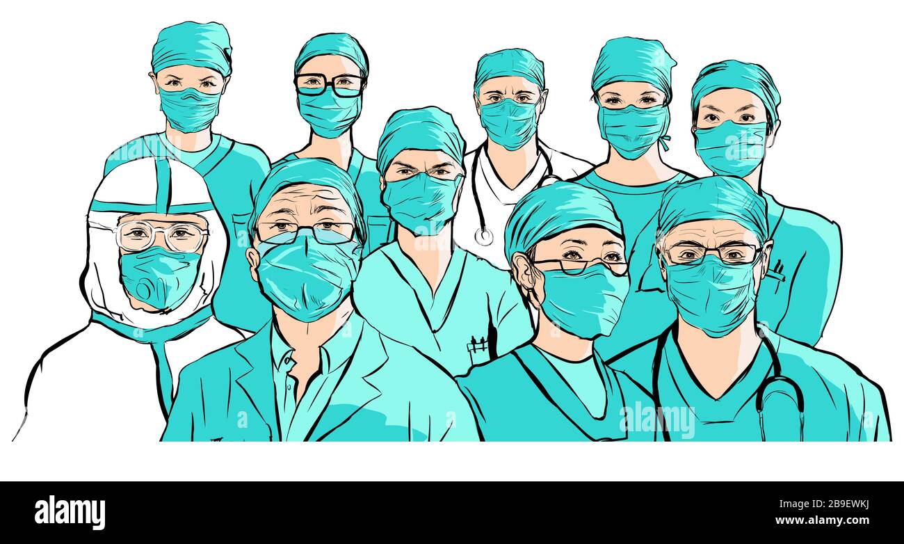 Group of doctors with mask for infectious illness - vector illustration Stock Vector