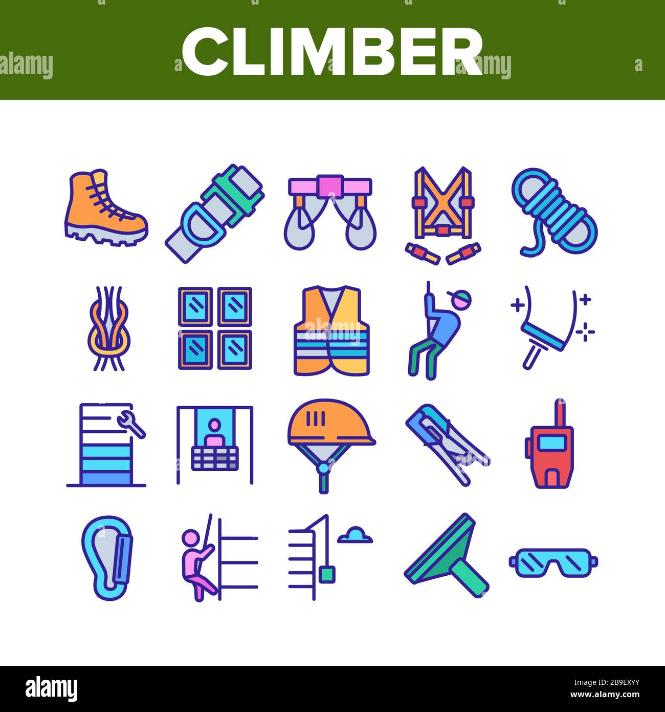 Climber Equipment Collection Icons Set Vector Stock Vector Image & Art ...