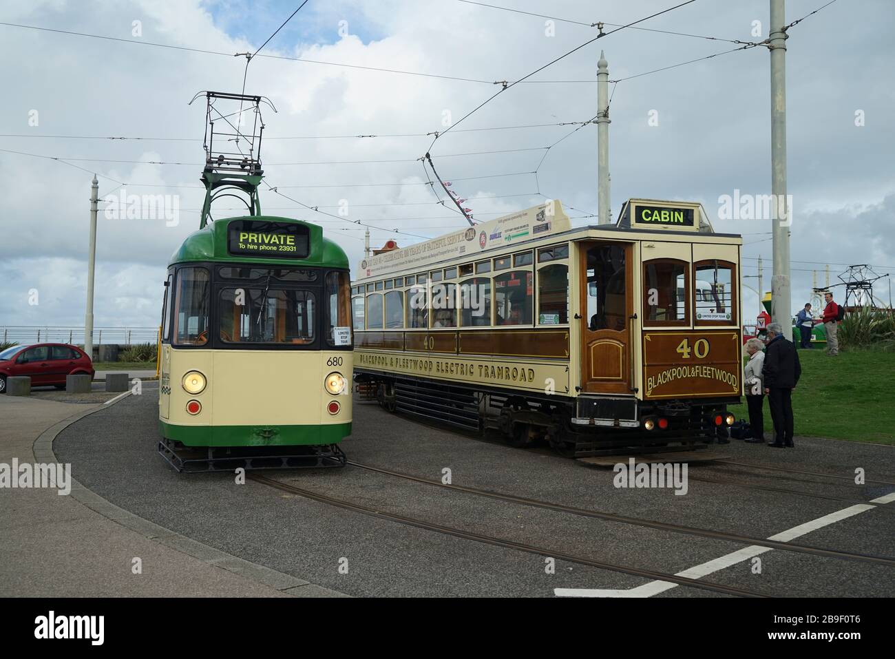 Blackpool Heritage Trams at Pleasure Beach Loop -1 Stock Photo