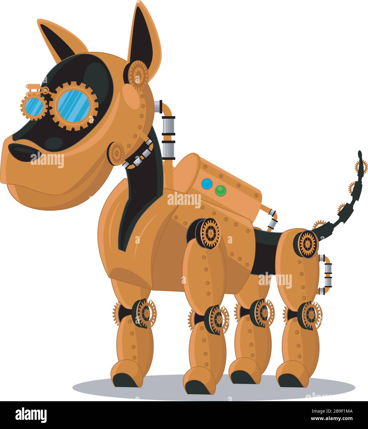 Dog steampunk robot. Unusual animal pattern mechanism vector illustration. Stock Vector