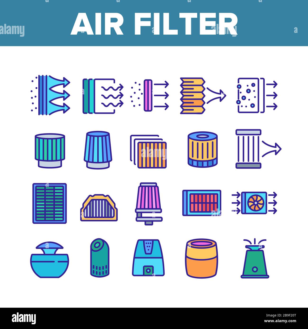 Air Filter And Airflow Collection Icons Set Vector Stock Vector Image
