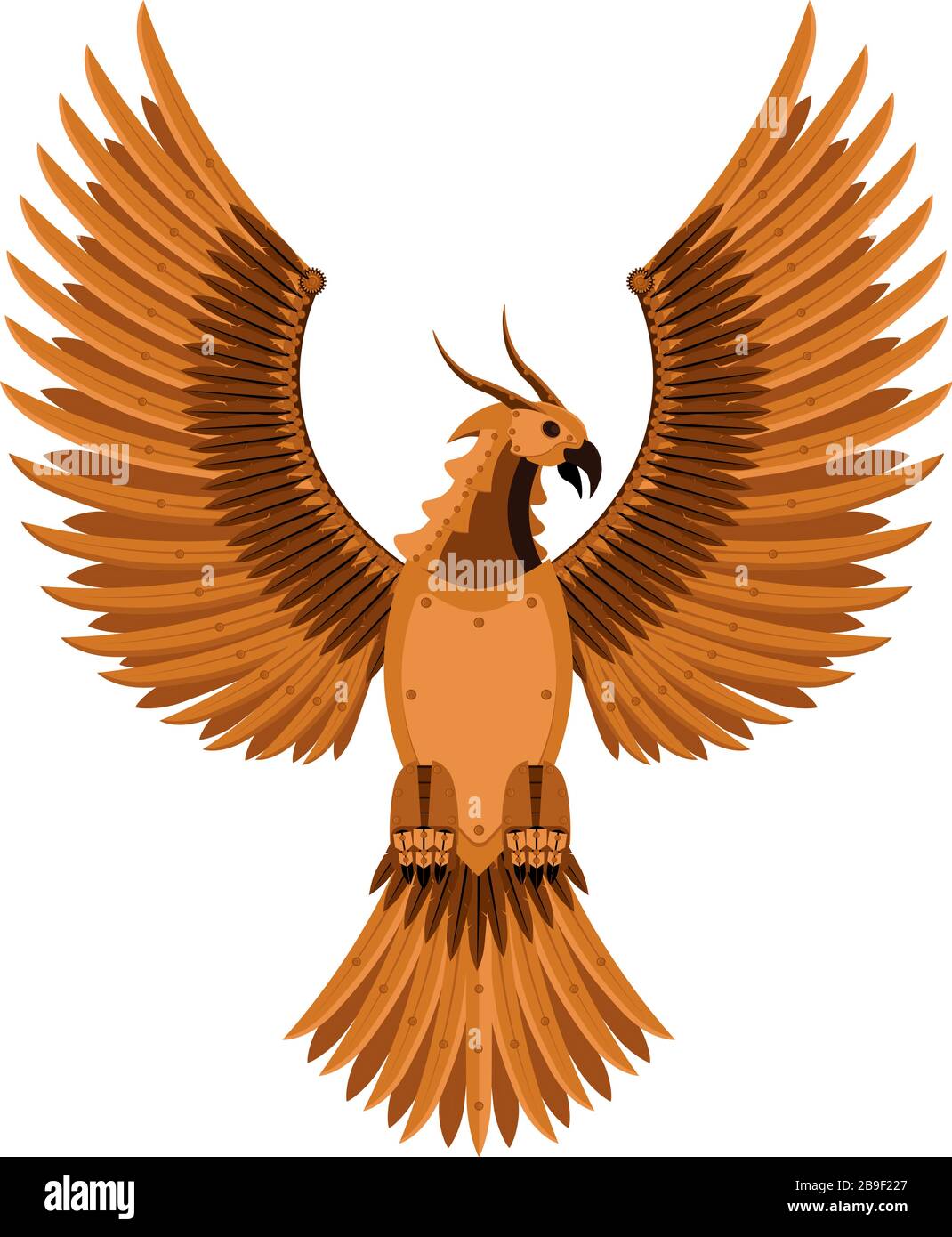 Fantastic Phoenix bird of prey in steam punk style. Vector illustration. Stock Vector