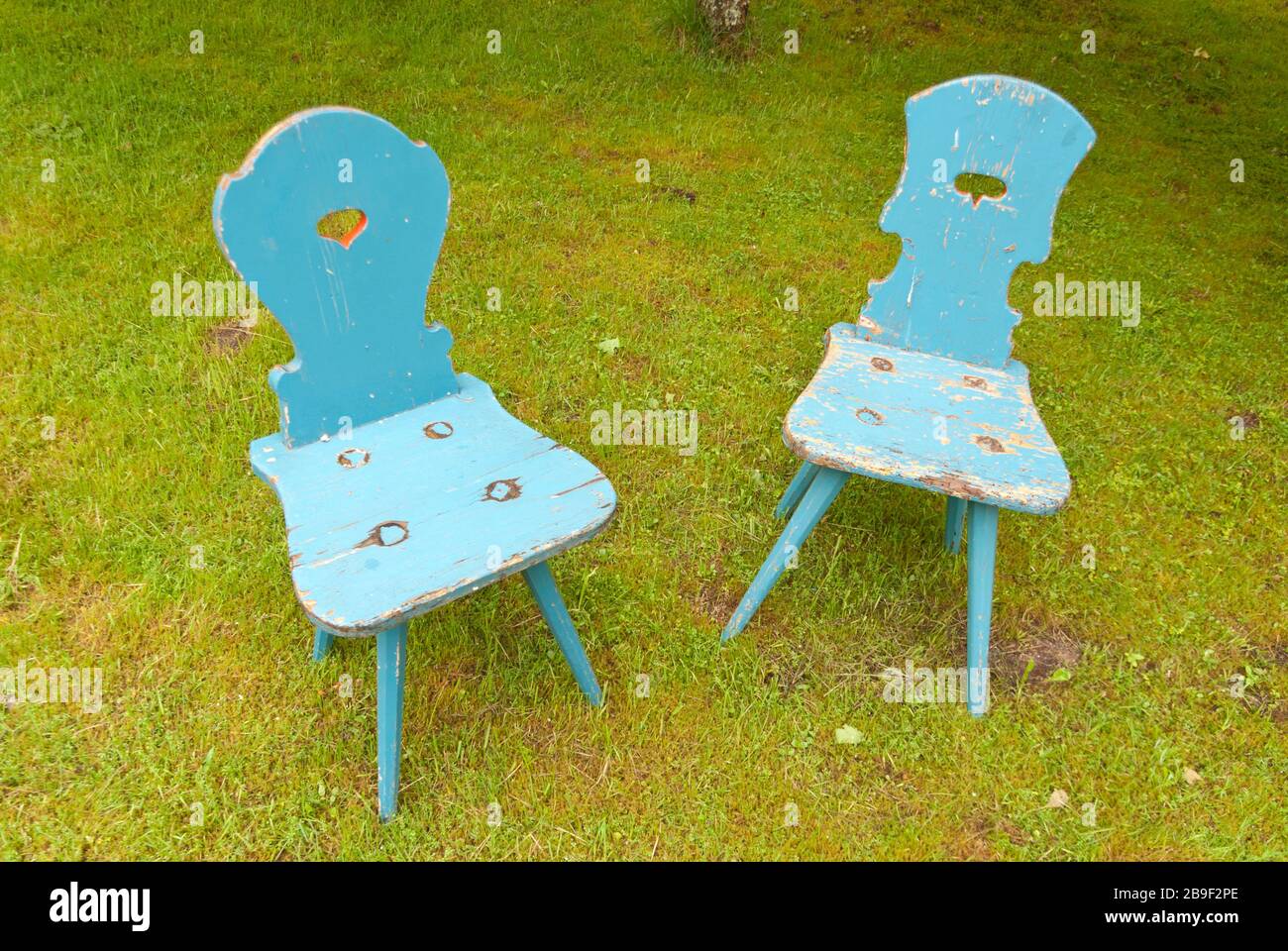Two old Chairs on Grass Stock Photo Alamy