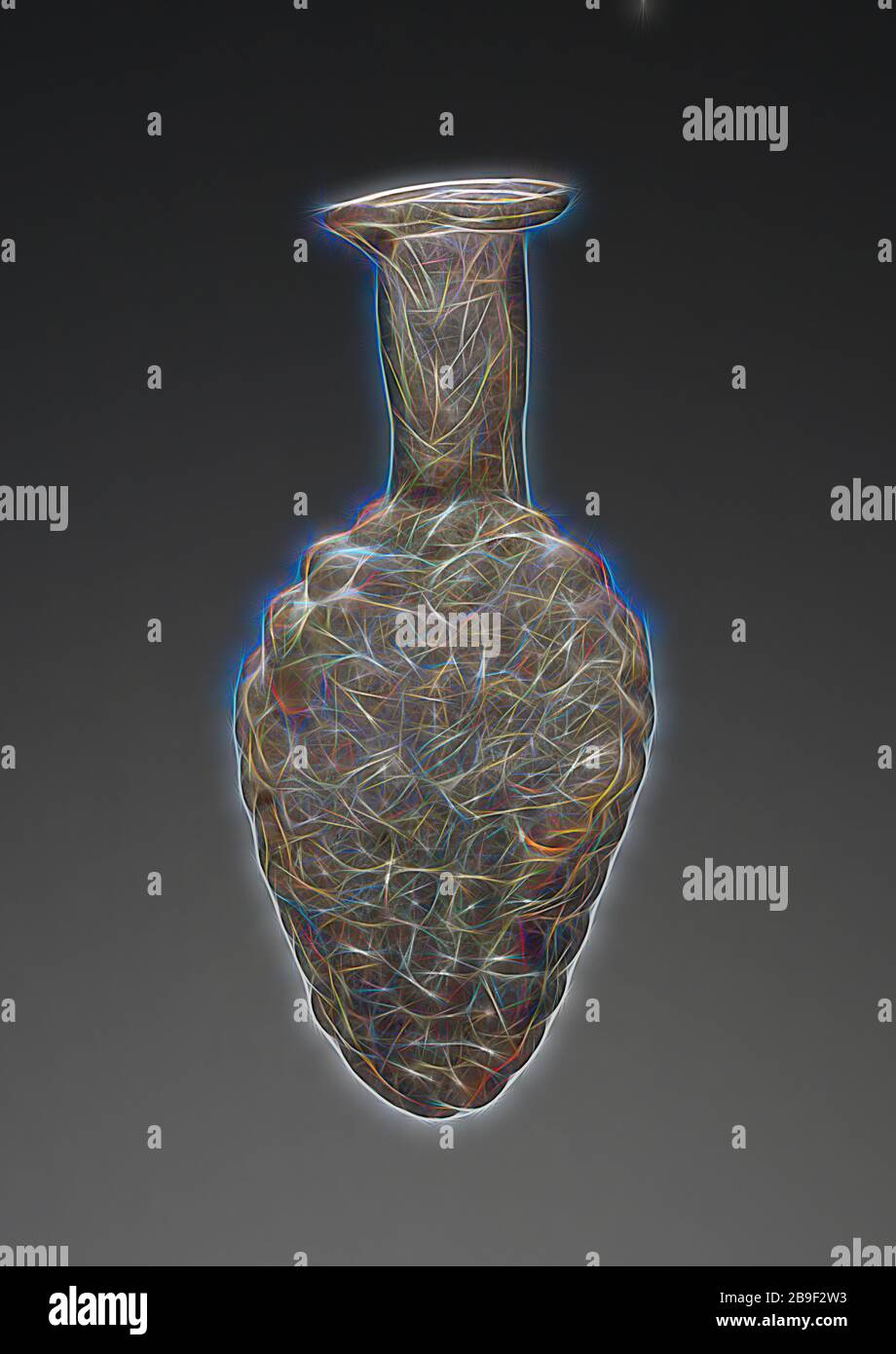 Grape Flask, Eastern Mediterranean, about 2nd - 3rd century, Glass, 13.7 cm (5 3,8 in, Reimagined by Gibon, design of warm cheerful glowing of brightness and light rays radiance. Classic art reinvented with a modern twist. Photography inspired by futurism, embracing dynamic energy of modern technology, movement, speed and revolutionize culture. Stock Photo