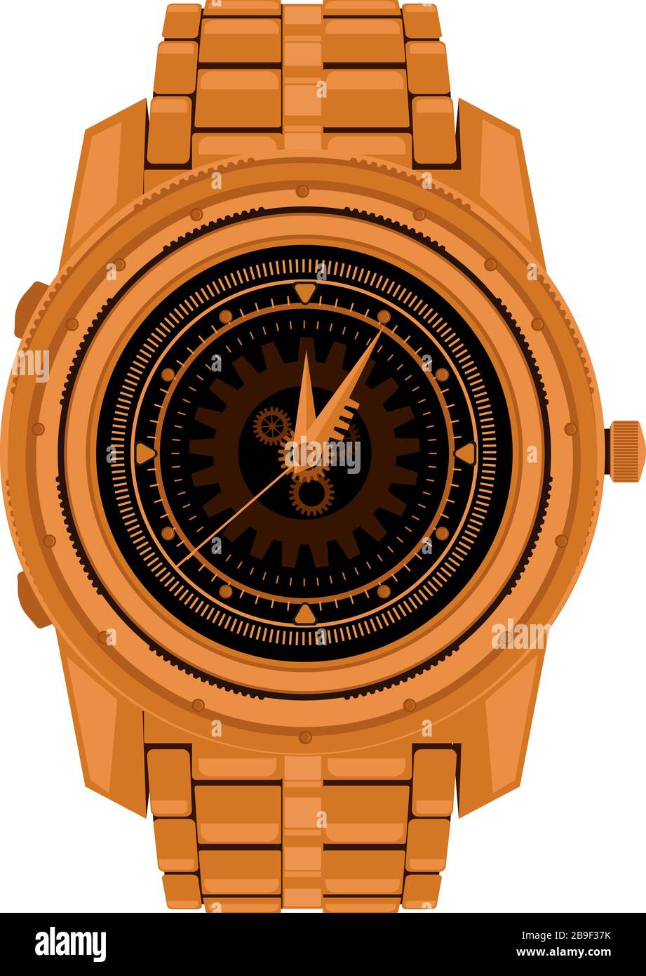Mechanical wrist watch in steampunk style. Accessory chronometer for counting time vector