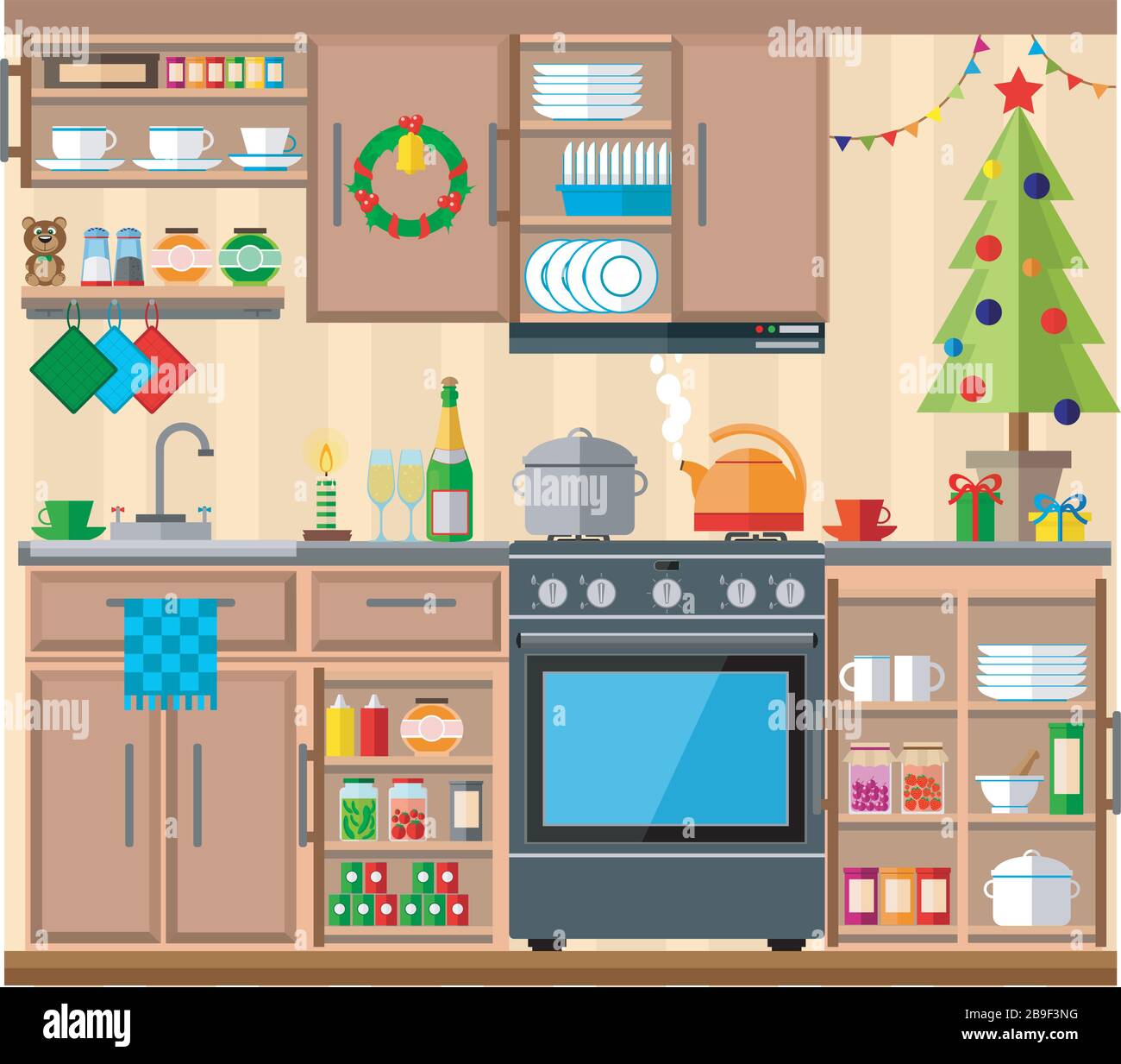 Christmas kitchen interior, cooking delicious food to celebrate ...