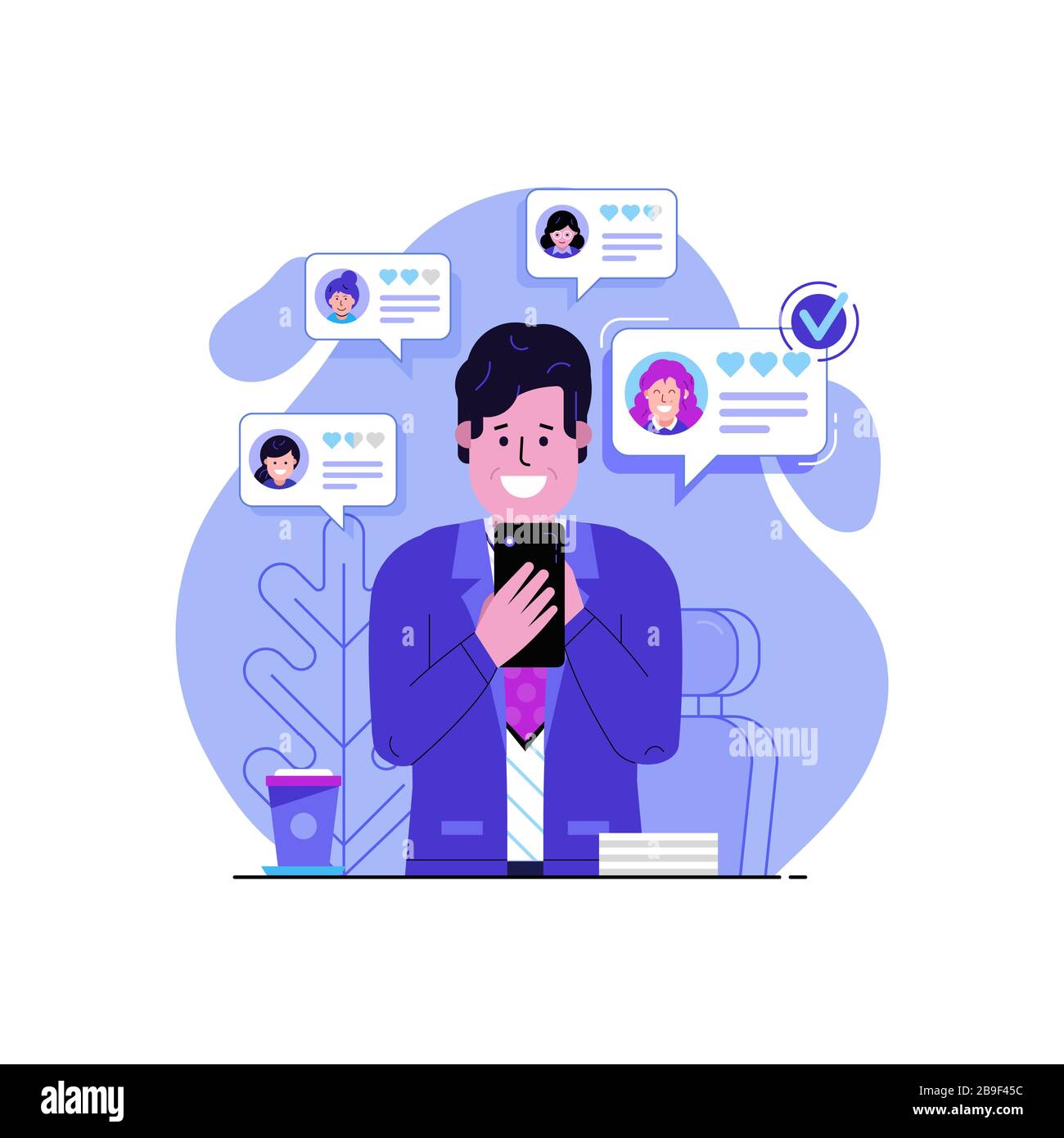 Man Searching for Girl on Online Dating Service Stock Vector