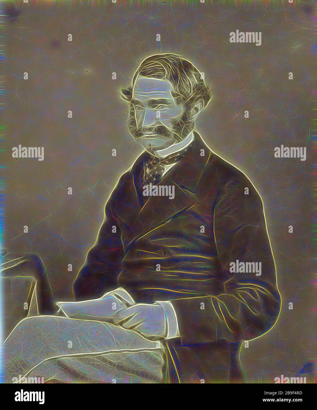 Portrait of General Sir Hope Grant, Felice Beato (English, born Italy, 1832 - 1909), Henry Hering (British, 1814 - 1893), China, 1860, Albumen silver print, Reimagined by Gibon, design of warm cheerful glowing of brightness and light rays radiance. Classic art reinvented with a modern twist. Photography inspired by futurism, embracing dynamic energy of modern technology, movement, speed and revolutionize culture. Stock Photo