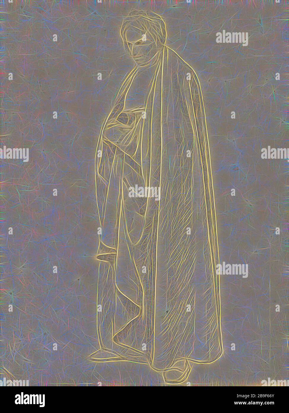 Joseph Wintergerst in a Floor-Length Coat, Wilhelm von Schadow (German, 1788 - 1862), Italy, about 1811 - 1813, Graphite, 29.5 x 22 cm (11 5,8 x 8 11,16 in, Reimagined by Gibon, design of warm cheerful glowing of brightness and light rays radiance. Classic art reinvented with a modern twist. Photography inspired by futurism, embracing dynamic energy of modern technology, movement, speed and revolutionize culture. Stock Photo
