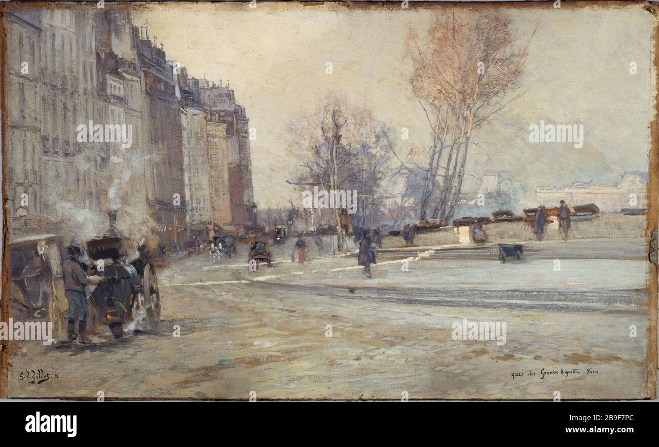 Le Quai des Grands Augustins Eugène Louis Gillot (1868-1925). Le Quai des Grands Augustins. Paris (VIème arr.). Huile sur carton. 1901. Paris, musée Carnavalet. Stock Photo