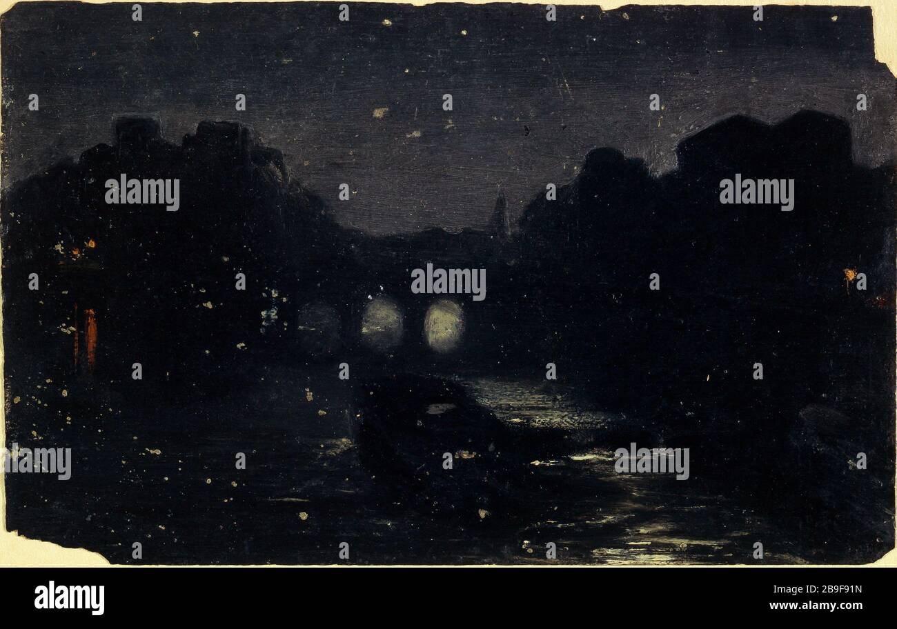 night effect on the banks of the Seine. Charles-Emile Cuisin (1832-1900). Effet de nuit sur les bords de la Seine. Huile sur toile. 1832-1900. Paris, musée Carnavalet. Stock Photo