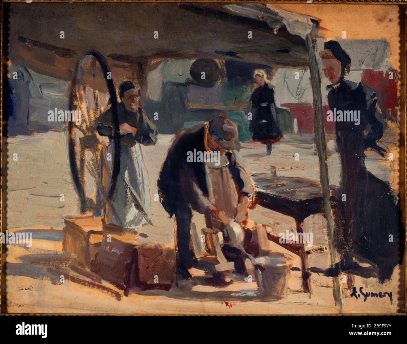 Grinder in Passy Adolphe-Ernest Gumery (1861-1943). Rémouleur à Passy. Huile sur bois. 1890. Paris, musée Carnavalet. Stock Photo
