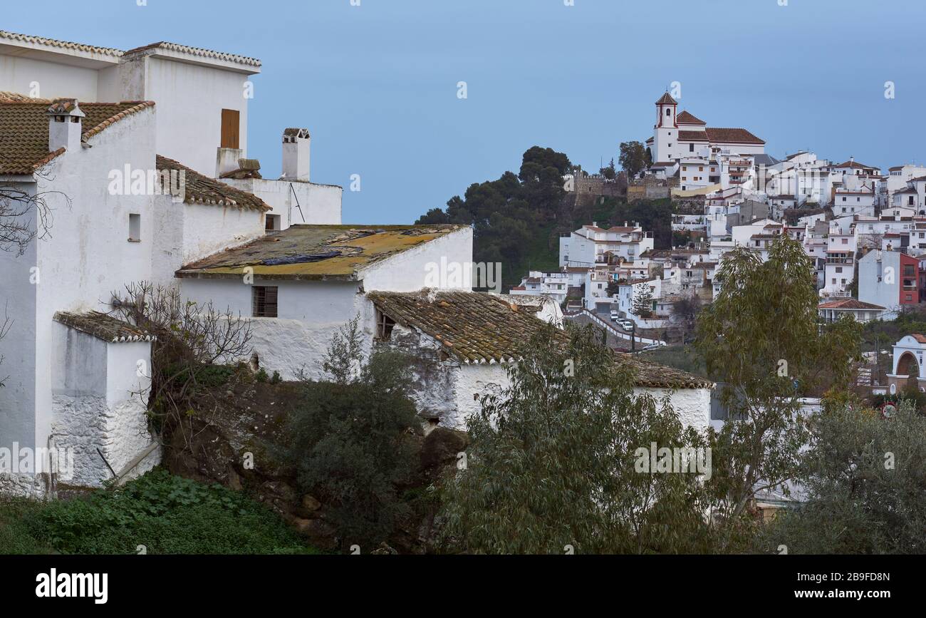 night views of the town of Alozaina in Malaga, Spain Stock Photo