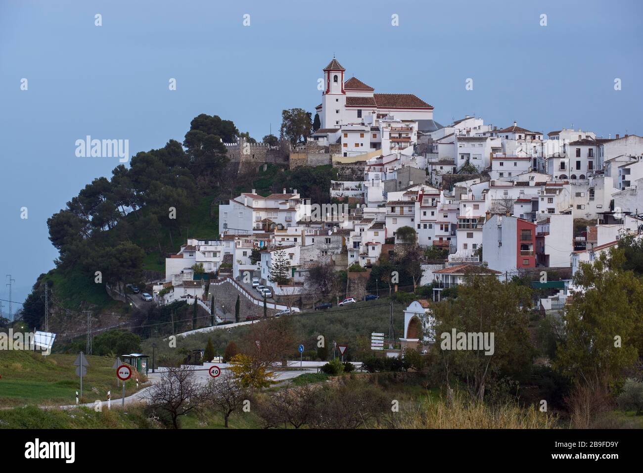 night views of the town of Alozaina in Malaga, Spain Stock Photo