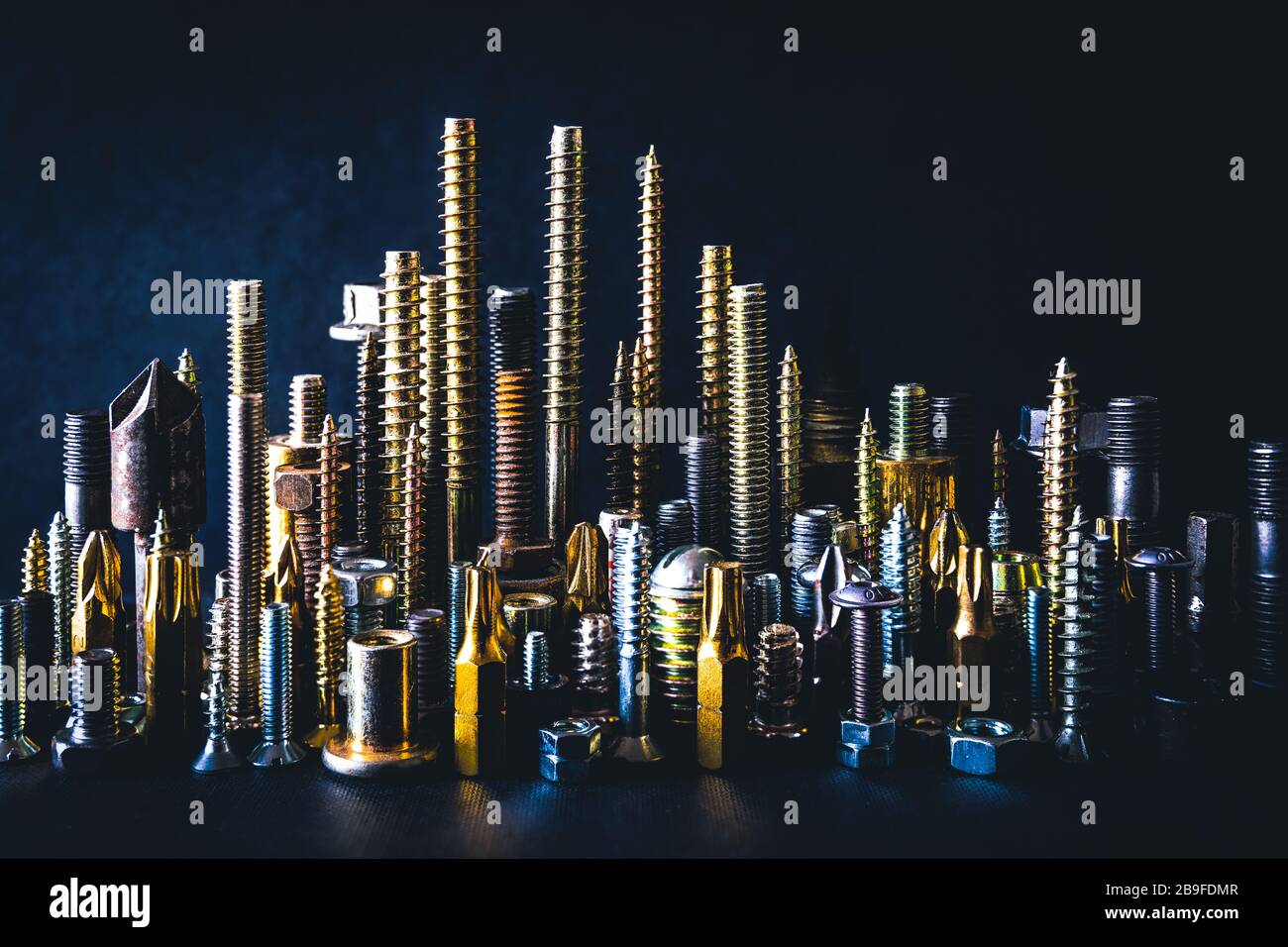 Screw, nuts and bolts miniature city skyline Stock Photo Alamy