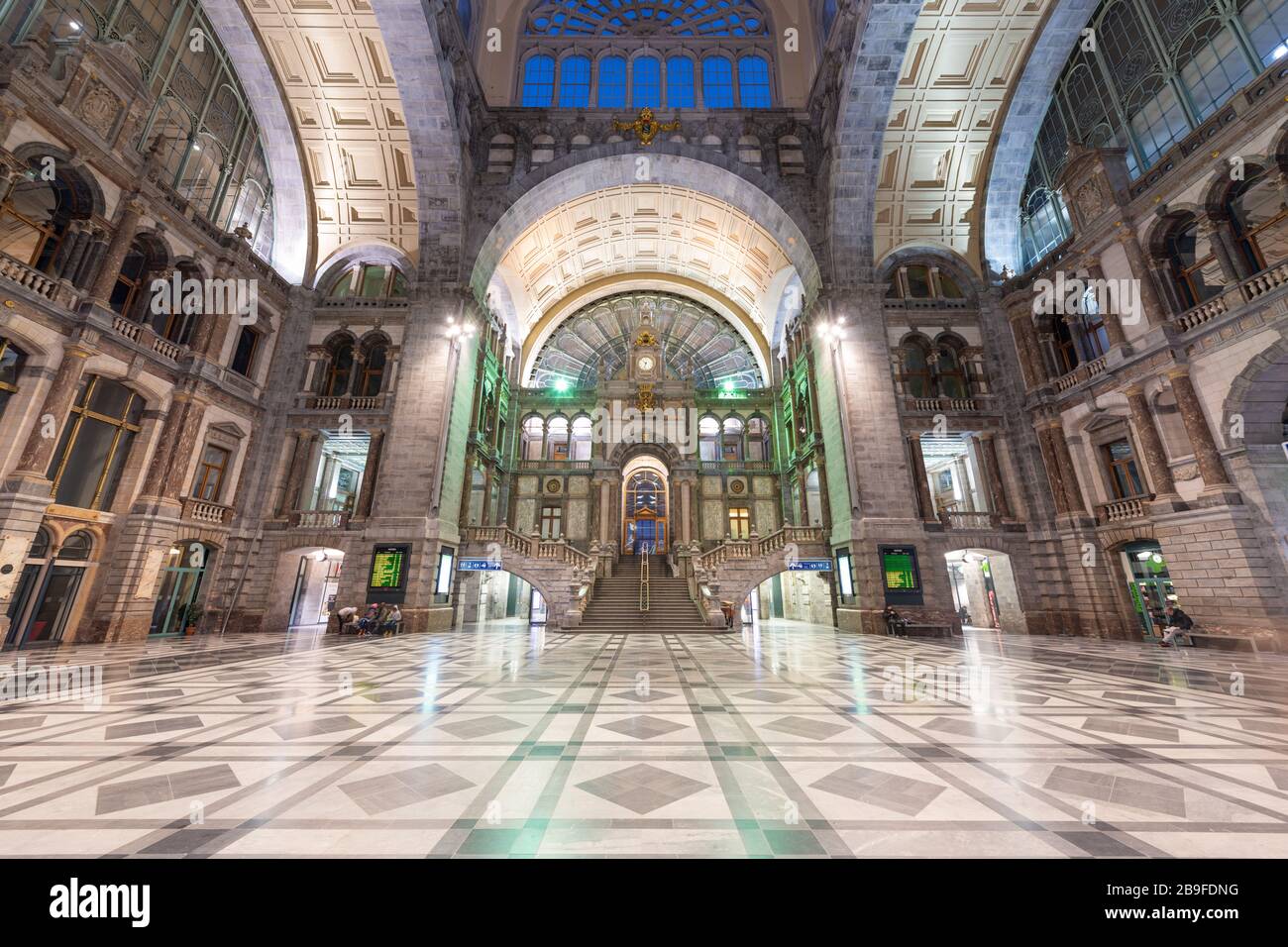 ANTWERP, BELGIUM - MARCH 5, 2020: Antwerpen-Centraal Railway Station main hall dating from 1905. Stock Photo